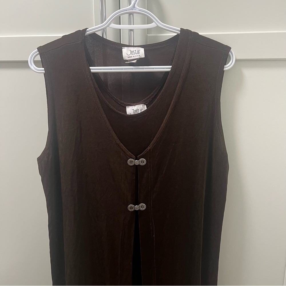 JOSTAR Two Piece Stretchy Brown Dress and OverDress Women's Size Medium - Picture 2 of 12